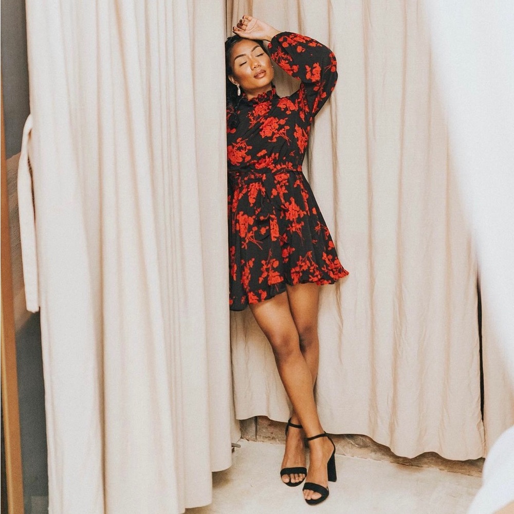 SHEIN Black & Red Floral Dress